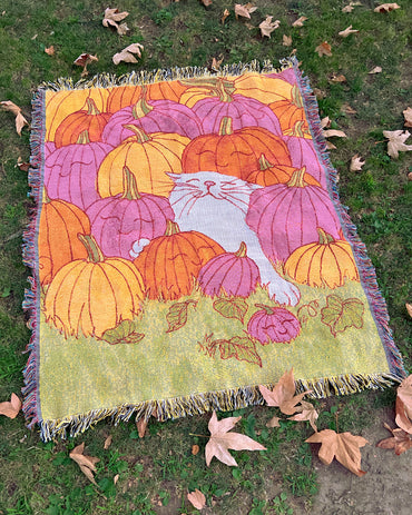 ***PRE-ORDER*** A Blanket Featuring The Happiest Cat at the Pumpkin Patch