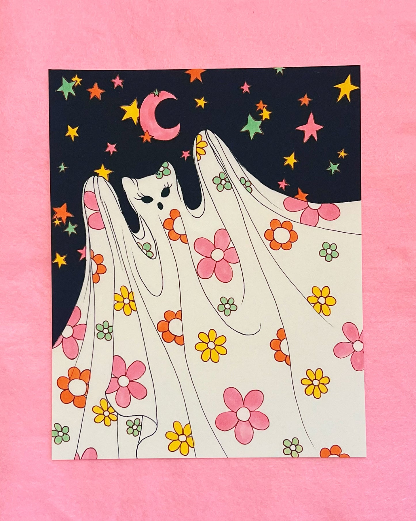Halloween Edition Print- Flower Sheet Ghost Cat