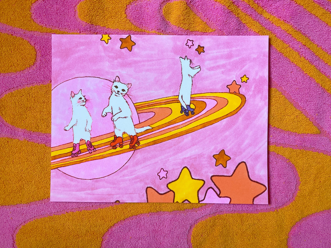 Roller Skating Cats in Space