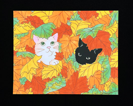 Halloween Edition Print- Cats Playing in the Fall Leaves