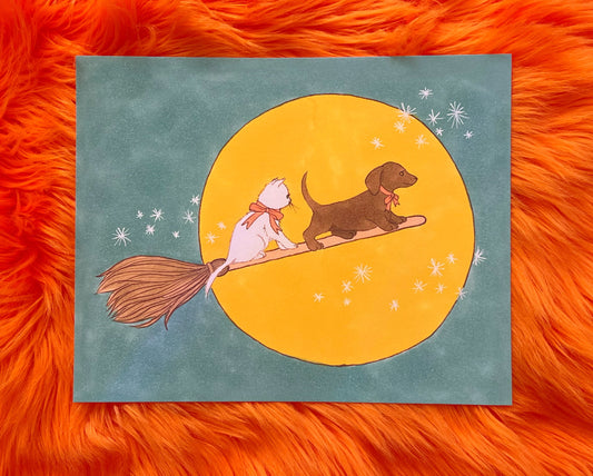 Halloween Edition Print- Buddies Riding a Magic Broom