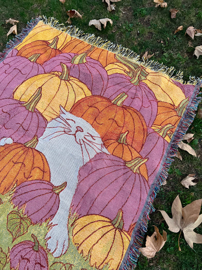 ***PRE-ORDER*** A Blanket Featuring The Happiest Cat at the Pumpkin Patch