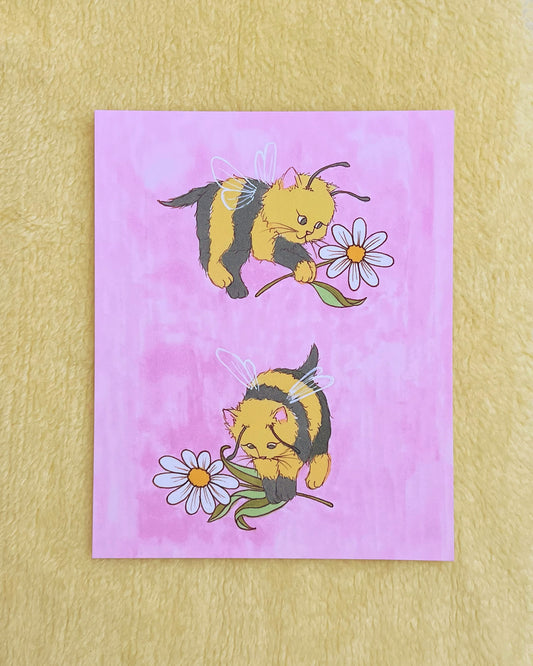 Summer Edition Print- Cat Bees Bring You Flowers