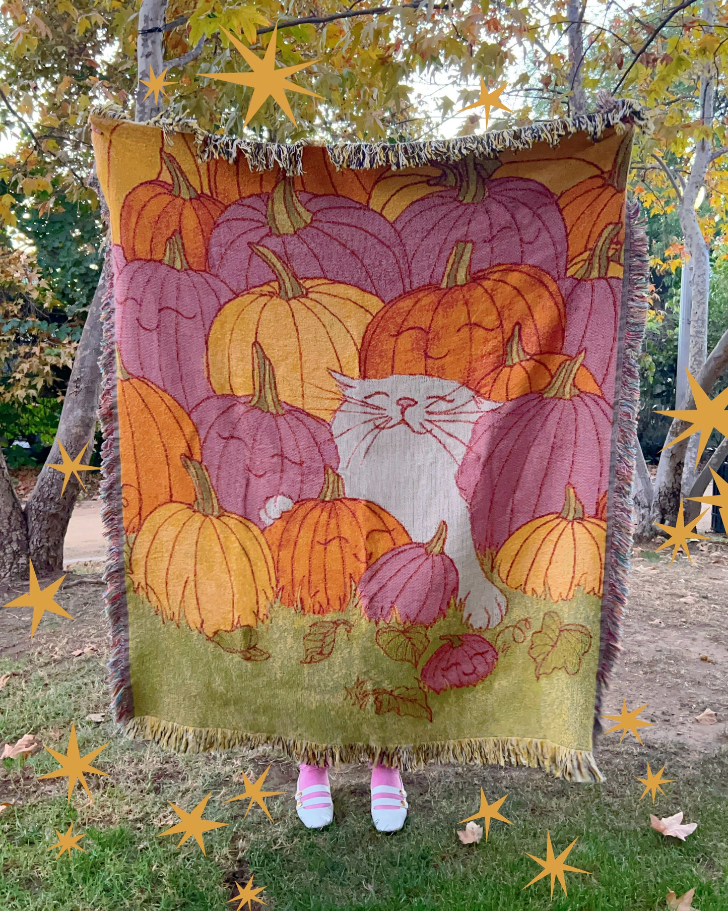 ***PRE-ORDER*** A Blanket Featuring The Happiest Cat at the Pumpkin Patch
